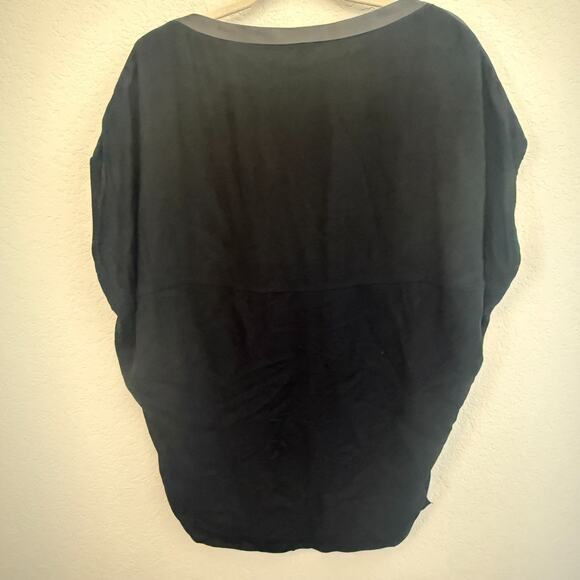 Helmut Lang Top Women’s Knit Black Slub Dolman Lamb Leather Trim Size P - Picture 3 of 10